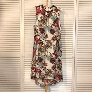 Signature Studio Floral Pleated High Neck Sleeveless Lined A-Line Dress M